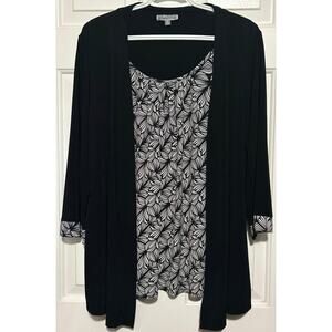 JM Collection Women's Black White Floral Long Sleeve Blouse w/Jacket Size‎ 0X=14
